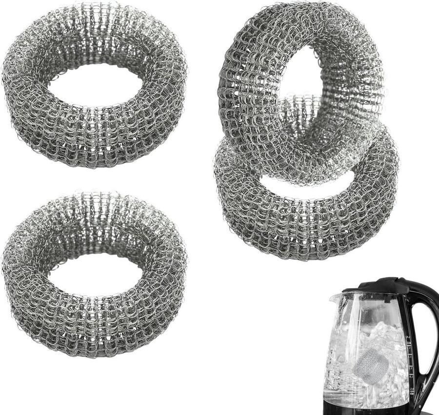 Set van 4 RVS Kalkvangers voor Waterkoker en Theepot Herbruikbaar 5.5 cm Verwijdert Kalk en Afzettingen Neutraal van Smaak Ideaal voor Schoon Water