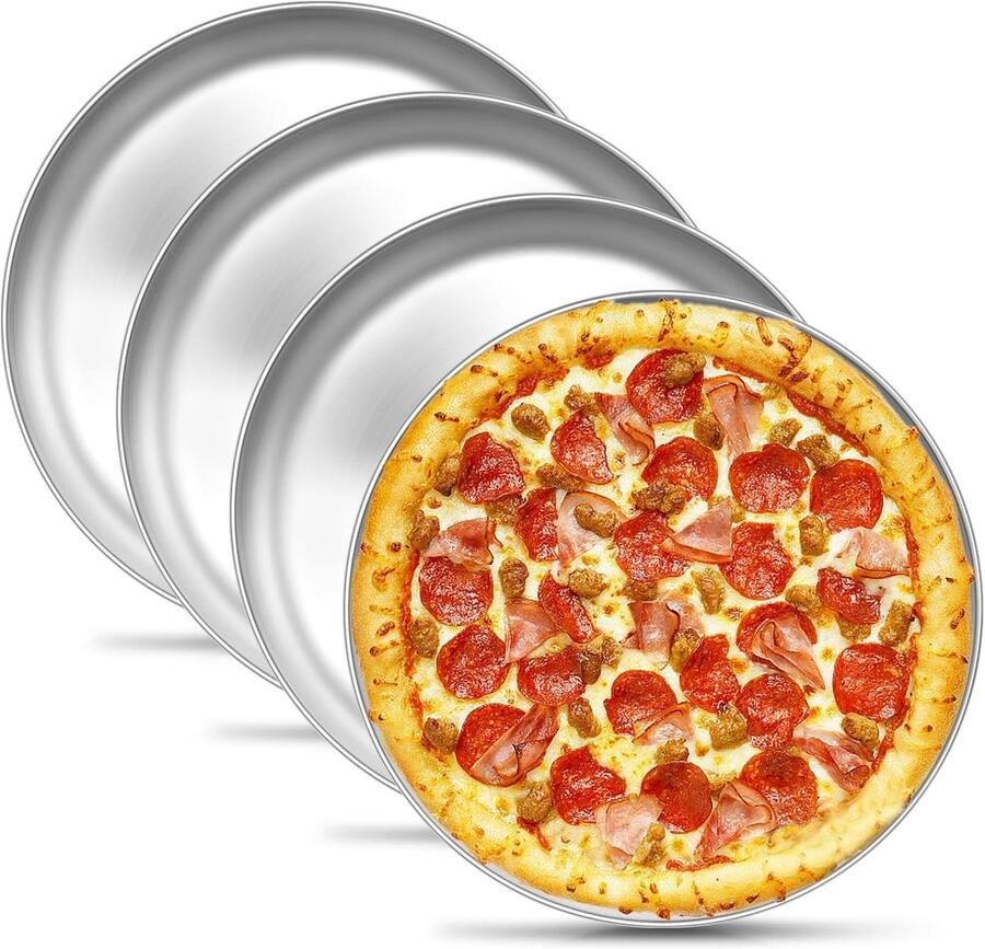Set van 4 RVS Pizza Platen van 26 cm Perfect voor Thuis Pizza's Bakken Grillen en Serveren