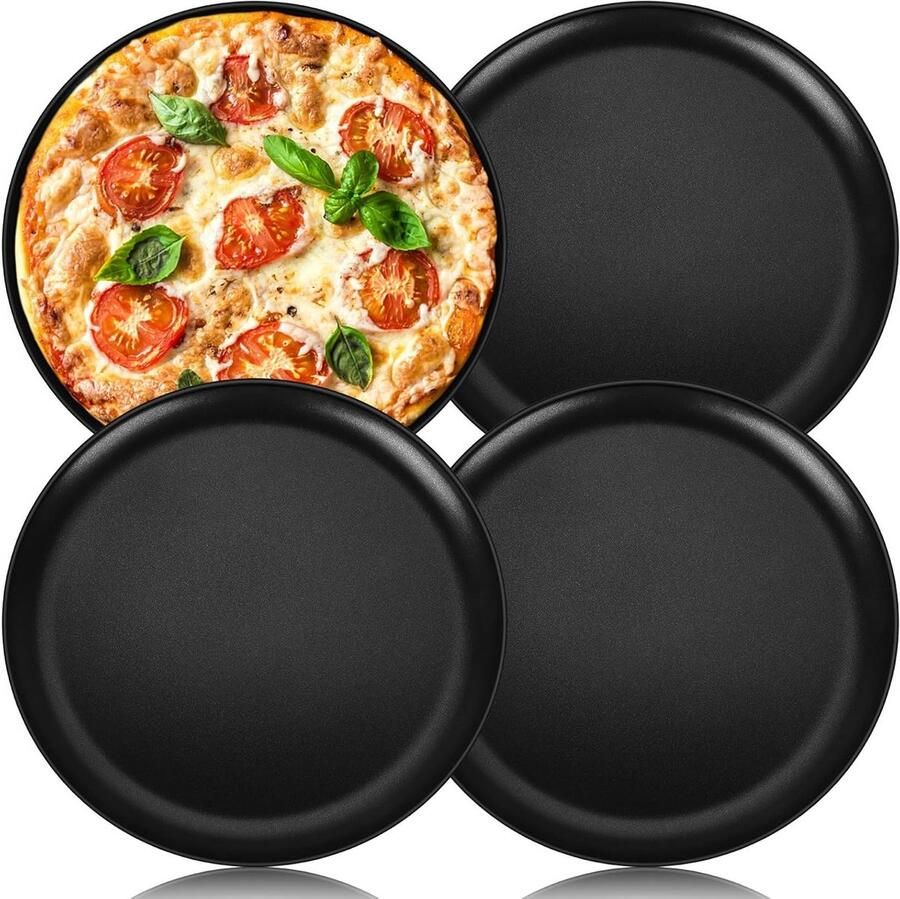 Set van 4 RVS Pizza Platen van 30 cm Perfect voor Thuis BBQ en Pizzeria's