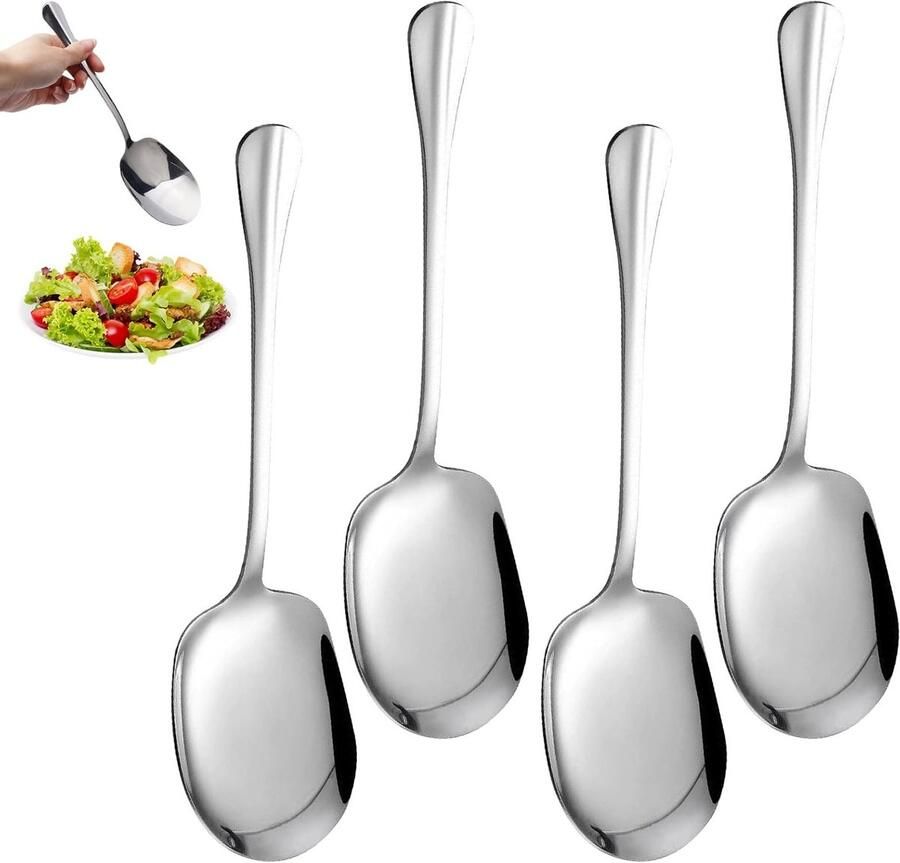 Set van 4 RVS Saladescheppen van 25 cm Ideaal voor Buffet Feesten en Restaurants met Lange Handvatten