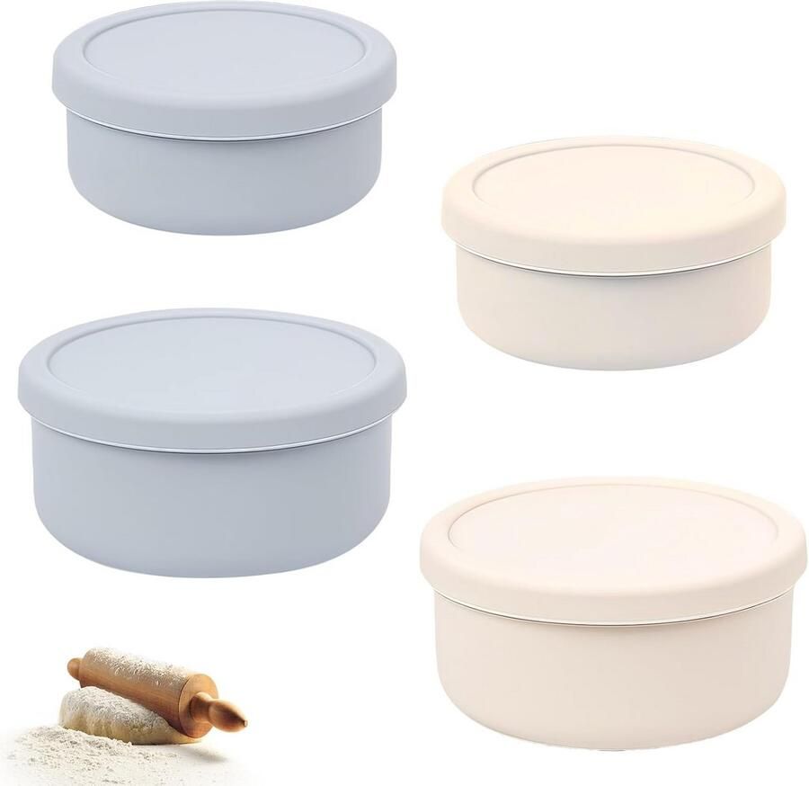 Set van 4 Siliconen Deegbakjes met Deksel voor Pizza Deegrijzing