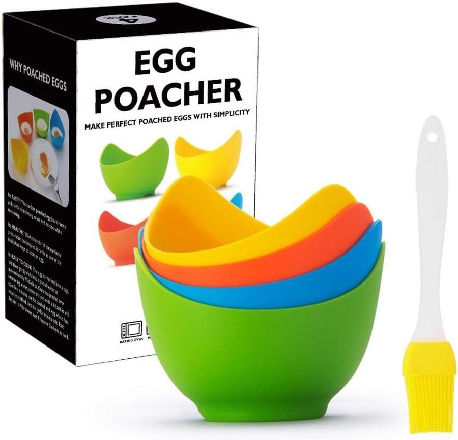Set van 4 Siliconen Eierpocheerders met Houder Ideaal voor Magnetron en Fornuis