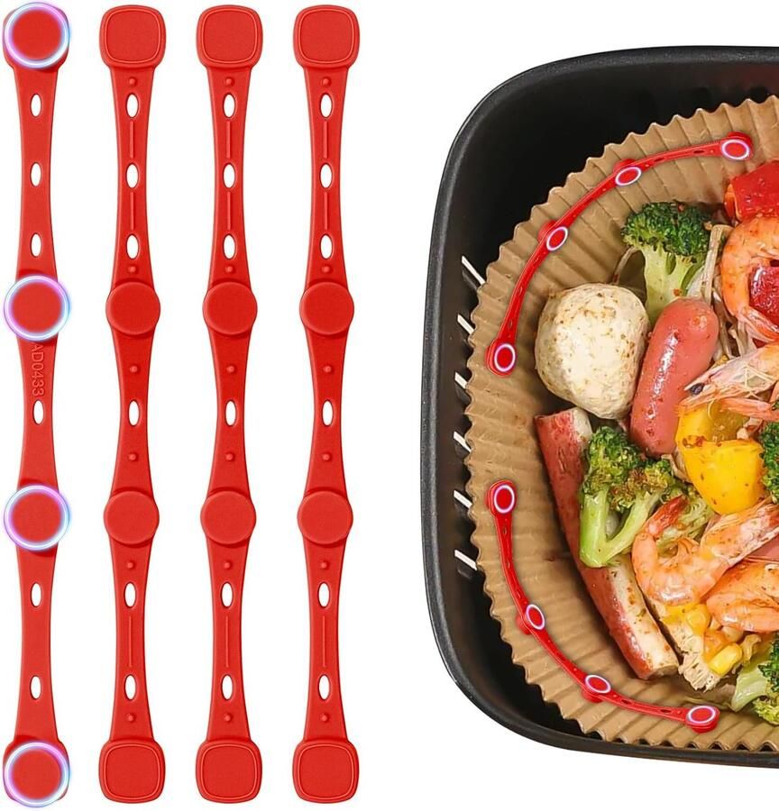 Set van 4 siliconen magneten voor Air Fryer – magnetische fixator voor bakpapier – brandwerend en dekt geen levensmiddelen af – compatibel met Ninja Philips Cosori (Rood)