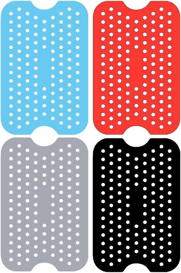 Set van 4 Siliconen Matten voor Airfryer Antiaanbak Herbruikbaar en Geschikt voor Thuisgebruik en Restaurants (Rood + Blauw + Grijs + Paars)