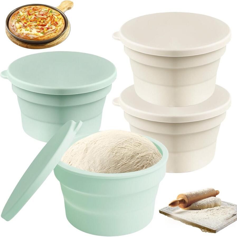 Set van 4 siliconen pizzabalboxen met deksel 13 x 7 6 cm antiaanbaklaag ideaal voor pizzadeeg brooddeeg en gistingsbox