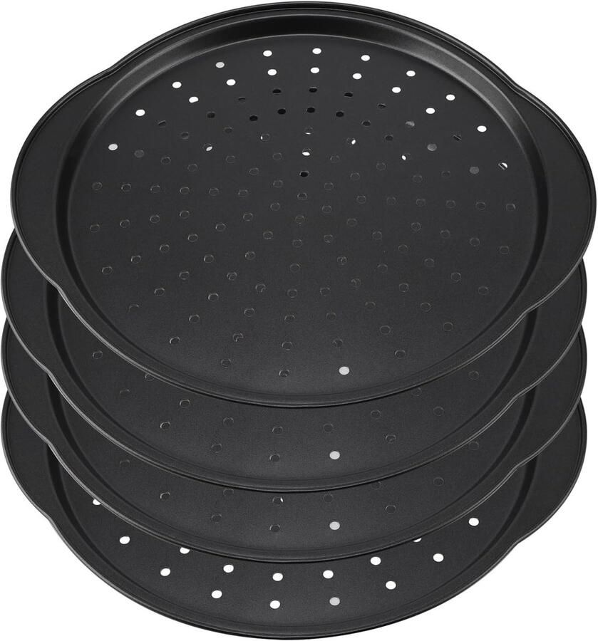 Set van 4 Stuks 30 cm Pizzaschalen voor Oven Antiaanbak Pizzapannen met Gaten Ideaal voor Thuis Pizza Bakken en Perfecte Krokante Korst
