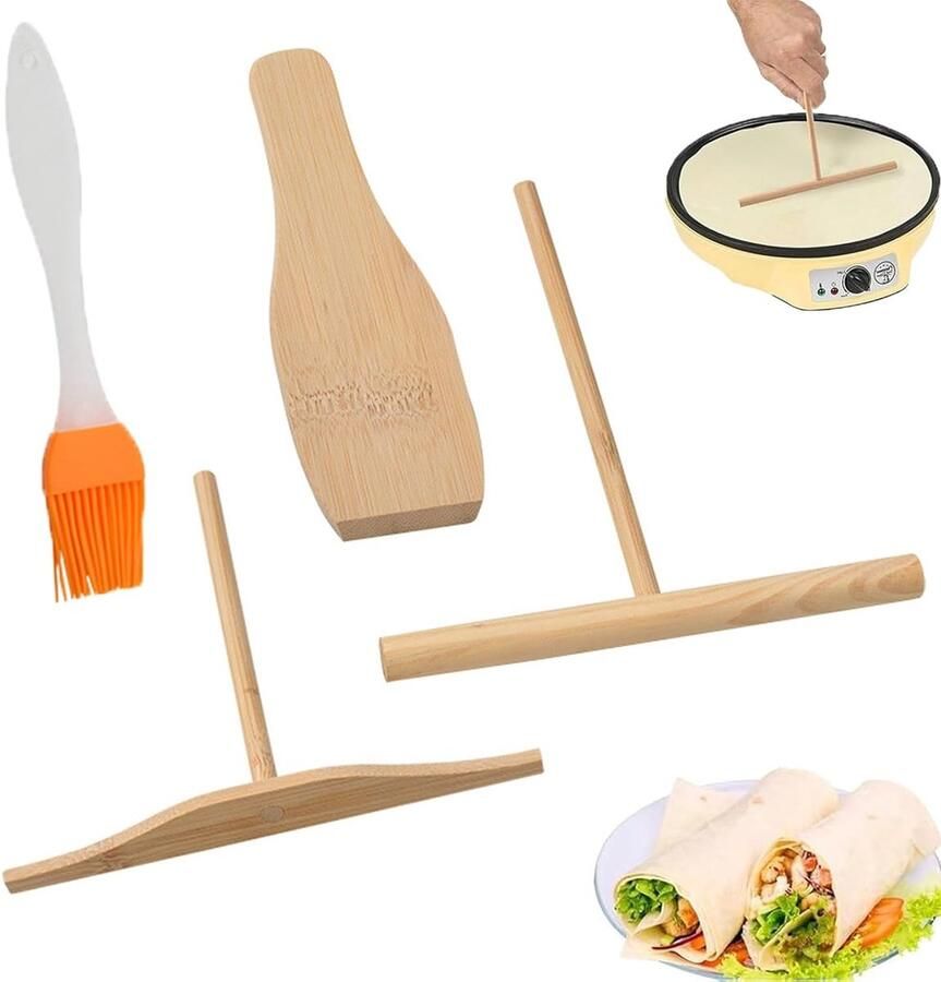 Set van 4 T-vormige Pannenkoekverdeler van Bamboe Ideale Accessoires voor Perfecte Pannenkoeken en Bakgerei