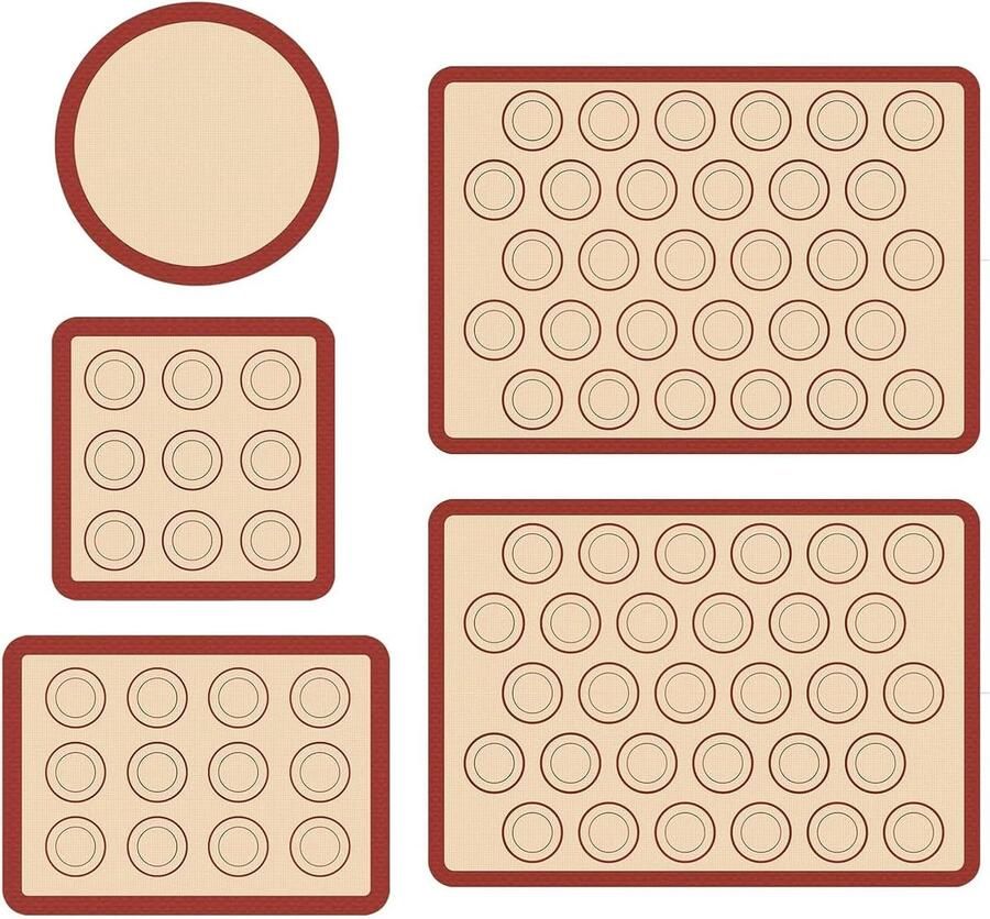 Set van 5 bakmatten van siliconen voor oven herbruikbare anti-aanbaklaag bakmattenset (2 groot + 3 klein) bestand tegen 260 °C alternatief voor bakpapier