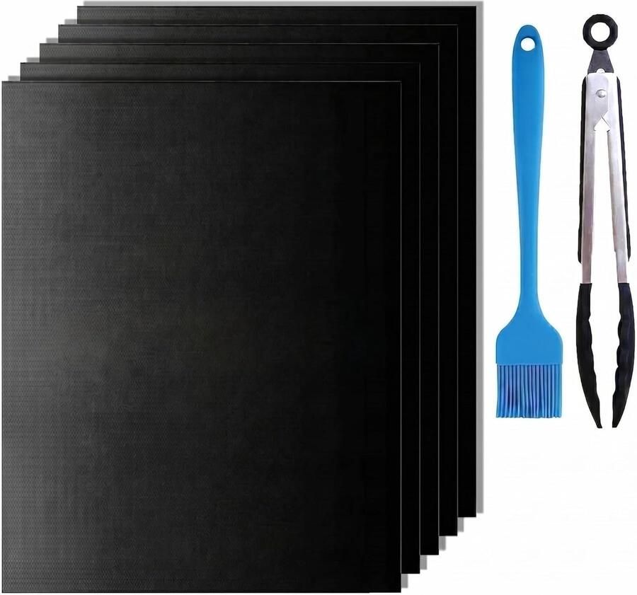 Set van 5 BBQ Grillmatten 40 x 32 cm Anti-aanbaklaag van Teflon Voor Gasgrill en Oven