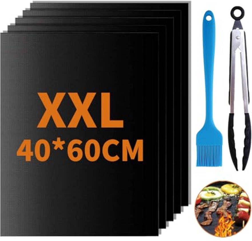 Set van 5 Herbruikbare BBQ Grillmatten 60 x 40 cm Antiaanbaklaag Op Maat te Snijden