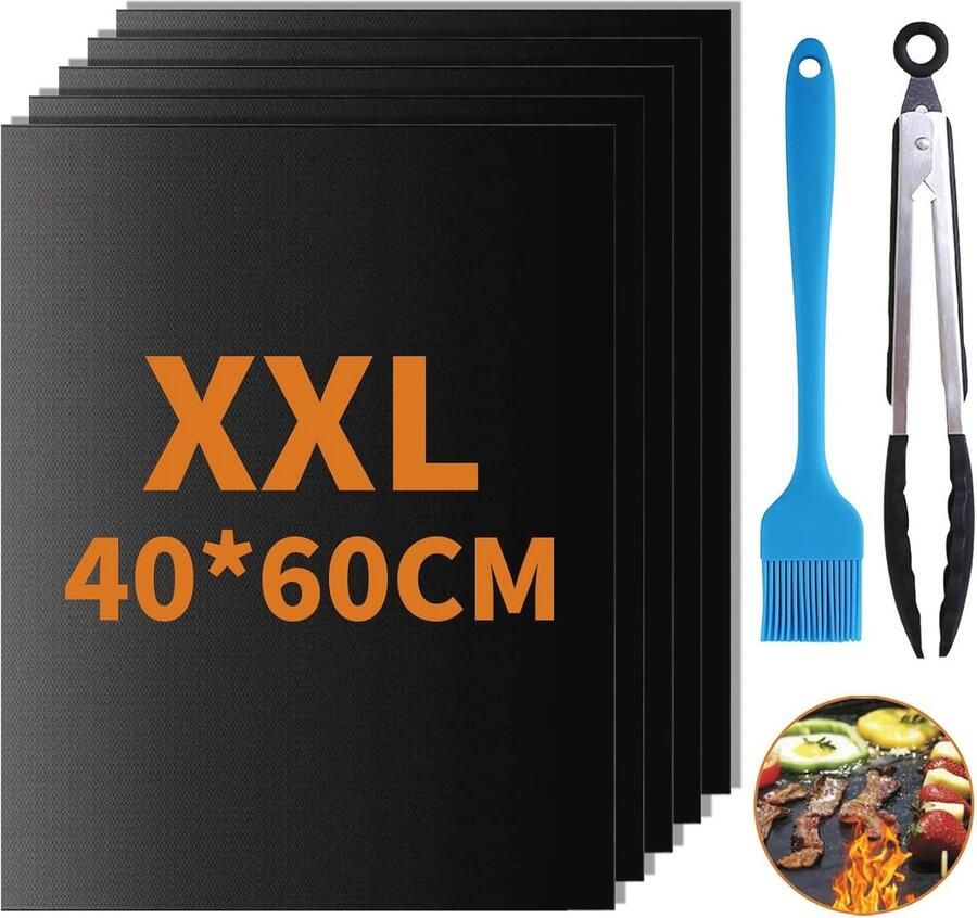 Set van 5 Herbruikbare BBQ Grillmatten 60 x 40 cm Antiaanbaklaag Op Maat te Snijden