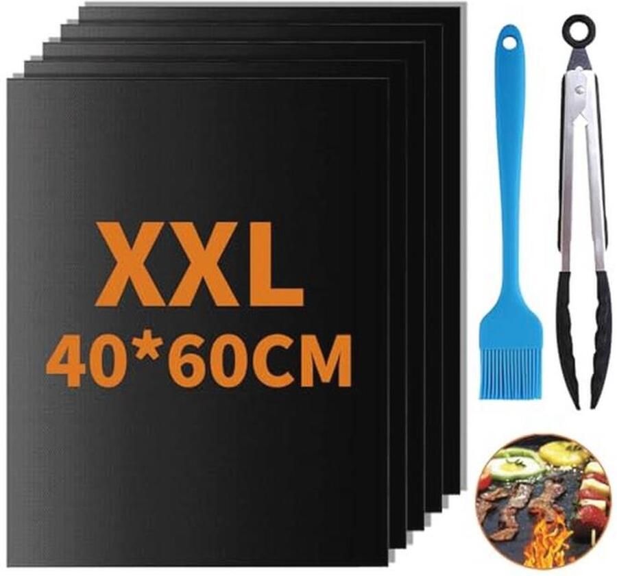 Set van 5 Herbruikbare BBQ Grillmatten 60 x 40 cm Antiaanbaklaag Op Maat te Snijden