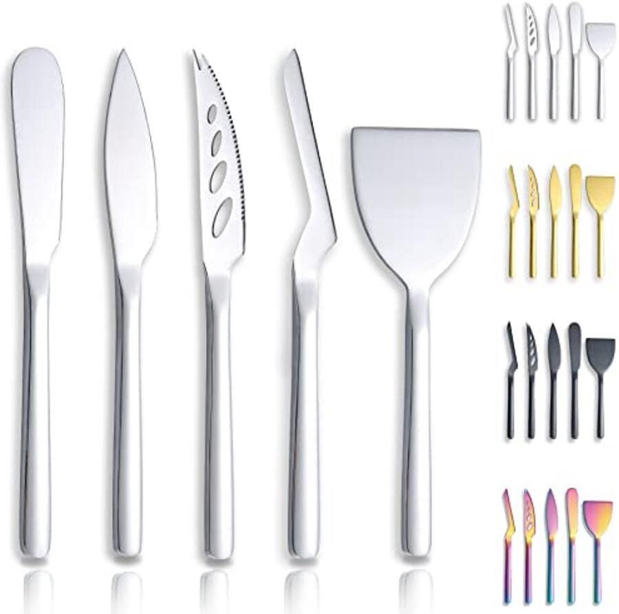 Set van 5 Kaasmessen voor Alle Kaassoorten Ergonomisch Ontwerp RVS Inclusief Botermes