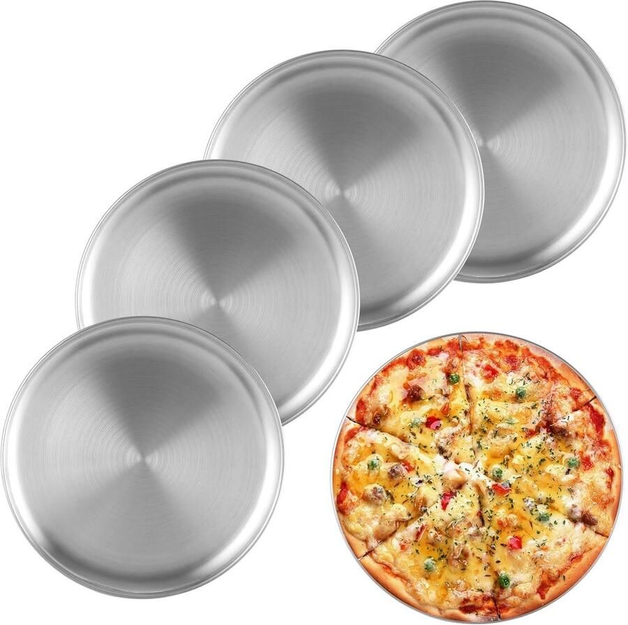 Set van 5 Ronde Pizza Schalen van Roestvrij Staal Ideaal voor Oven Bakken en Serveren Vaatwasmachinebestendig