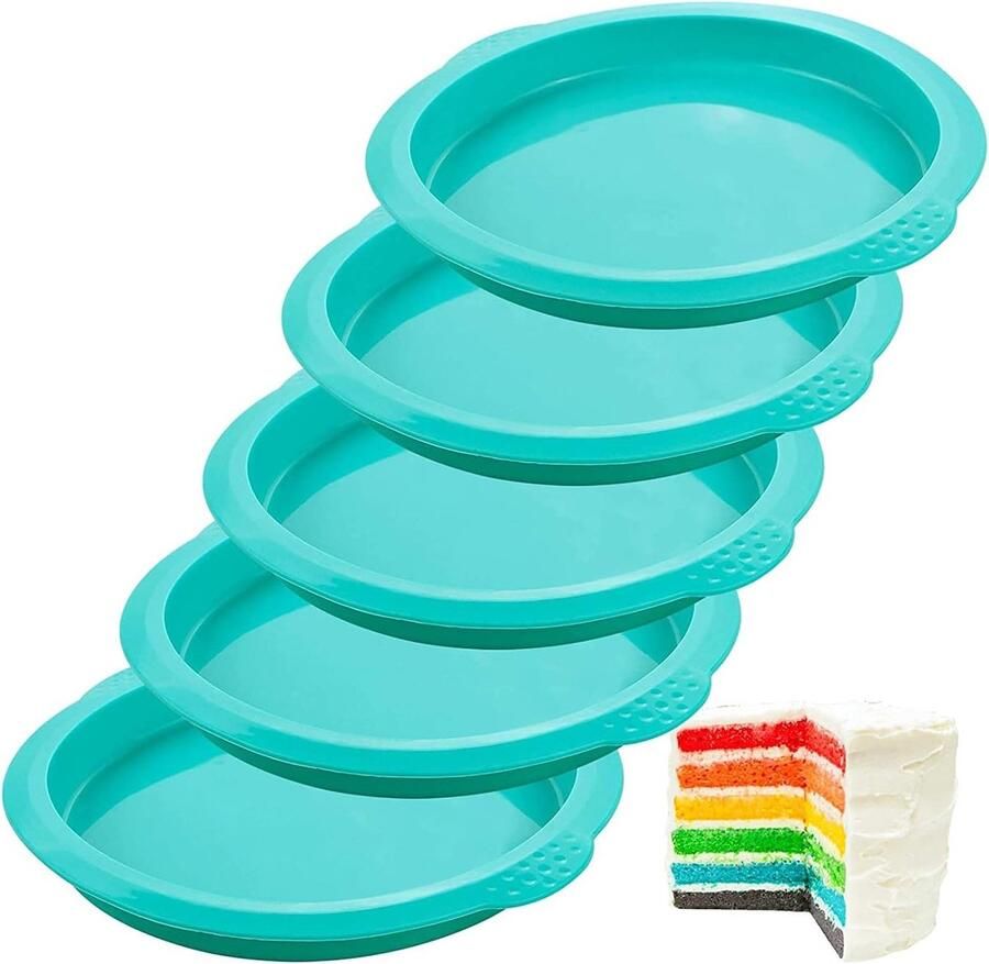 Set van 5 ronde siliconen cakevormen van 15 cm anti-aanbak bakvormen voor taarten pizza en desserts