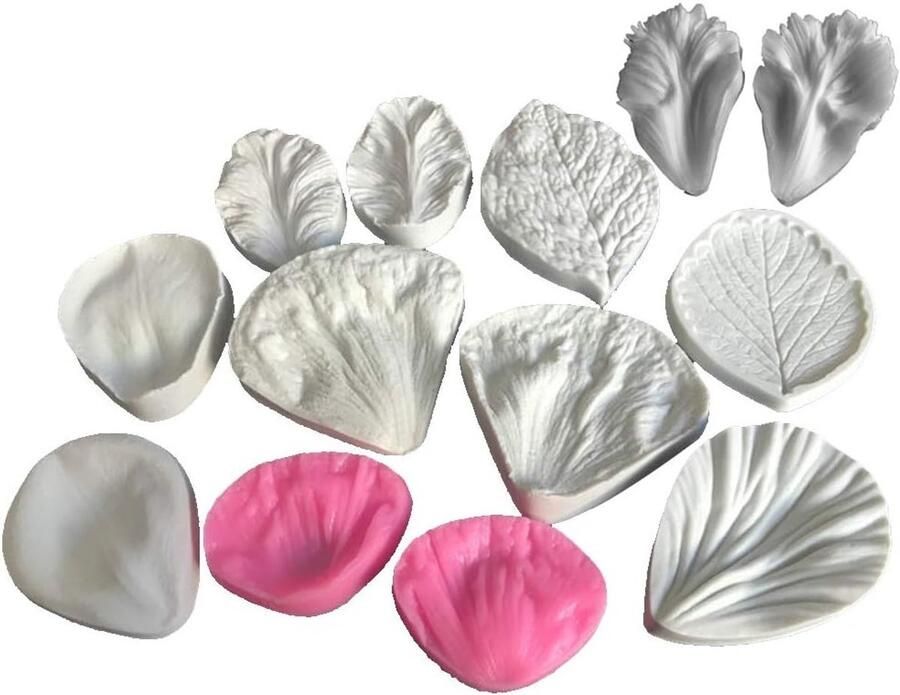 Set van 5 siliconen mallen voor cakeversiering met bloemenpatroon en veining ideaal voor fondant en marsepein