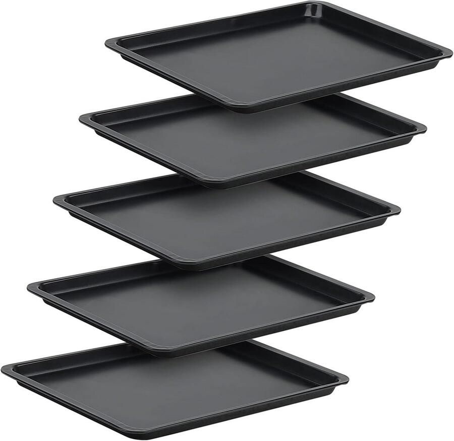 Set van 5 zwarte bakplaten 37x25 5 cm Carbonstaal met anti-aanbaklaag voor oven airfryer en magnetron