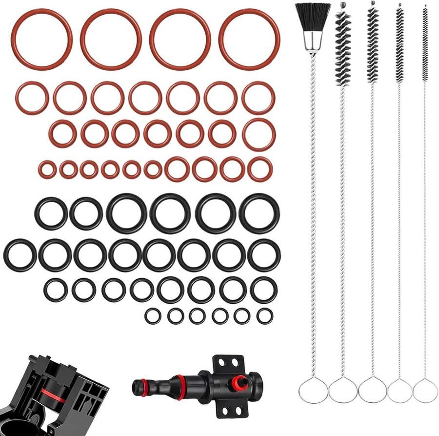 Set van 56 O-Ringen en 5 Reinigingssets voor Koffiemachines Geschikt voor Merken zoals Philips en Gaggia Inclusief Sleutelhanger en Ovalen Moersleutels