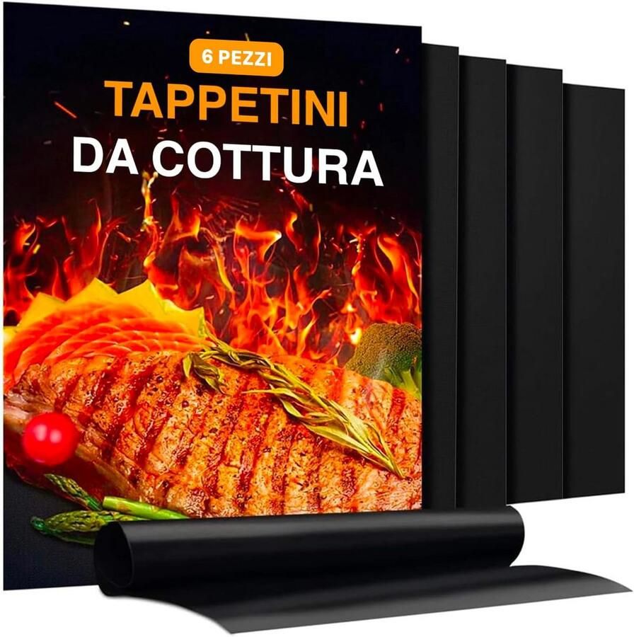 Set van 6 BBQ Grillmatten 40x33 cm Herbruikbaar & Antiaanbak Hittebestendig voor Elektrische Oven en Koolbarbecue