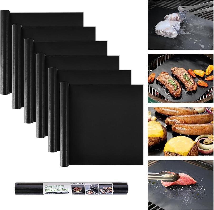 Set van 6 BBQ-grillmatten Zwart 32 x 40 cm Teflon Grillplaat Voor Gas- en Houtskoolgrills