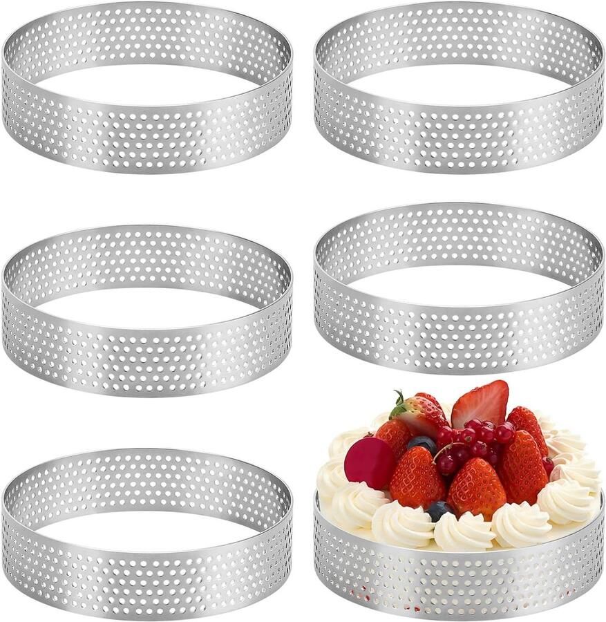 Set van 6 Crumpet Ringen Ø 8 cm Anti-aanbak Bakringen van RVS voor Taarten Gebak en Mini Pizza's