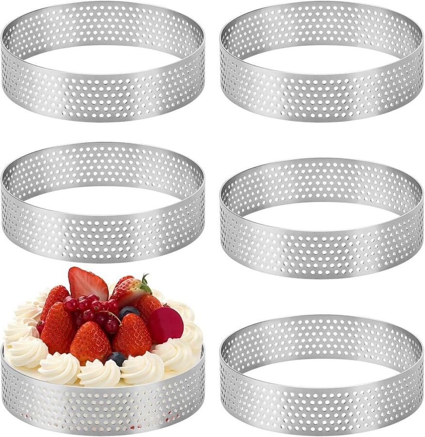 Set van 6 Crumpet Ringen Ø 8 cm Bakringen van RVS voor Taarten Gebak en Muffins Niet Plakkerig Ideaal voor Mini Pies en Mini Pizza's