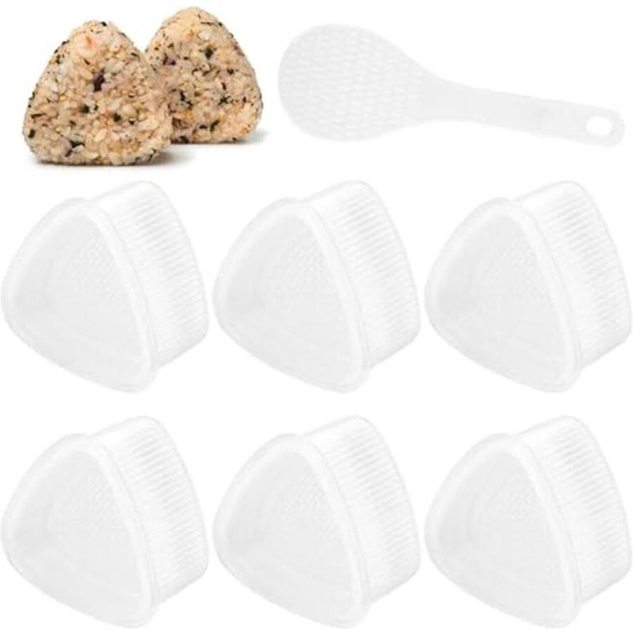 Set van 6 Driehoekige Onigiri Vormen met Rijstlepel Perfect voor Sushi en Rijstballen
