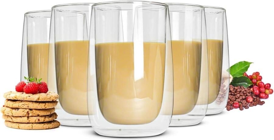 Set van 6 dubbelwandige latte macchiato-glazen 380 ml drinkglazen koffieglazen theeglazen glazen