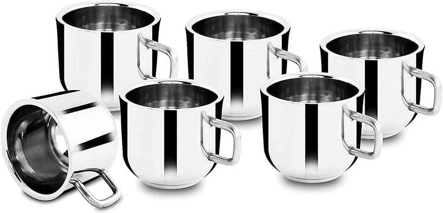 Set van 6 Dubbelwandige RVS Espresso Kopjes Herbruikbare Koffiemokken