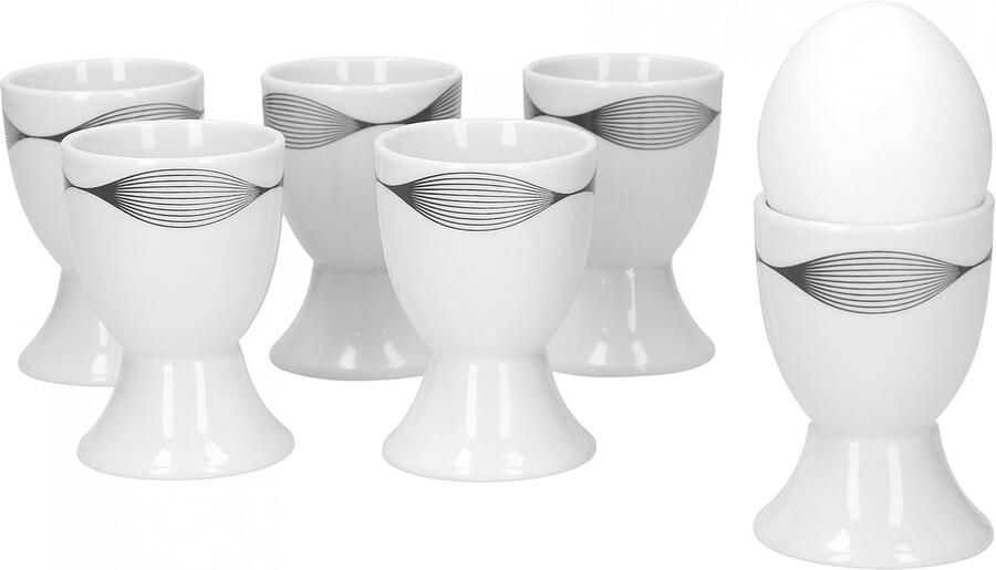 Set van 6 eierdopjes Matrix 4 8 cm porselein wit met decoratie
