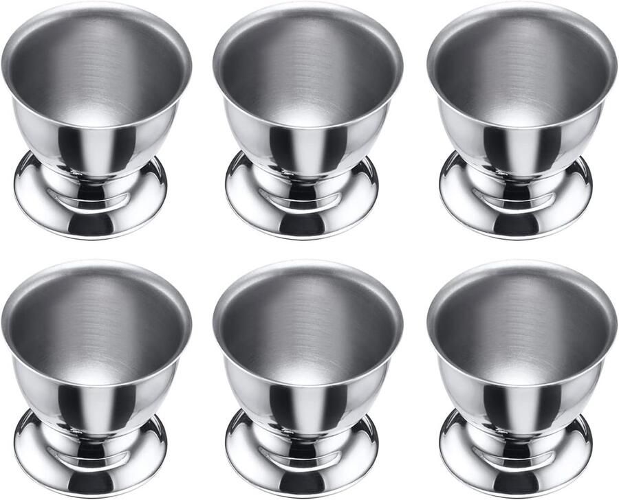 Set van 6 eierdopjes met voet stapelbaar ø 5 cm roestvrij staal zilver 207422E3