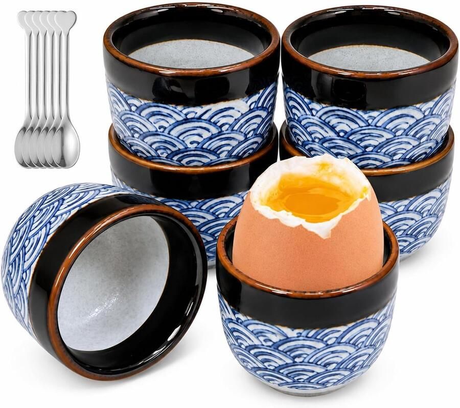 Set van 6 eierdopjes porselein eierdopjes porselein vintage (blauw)