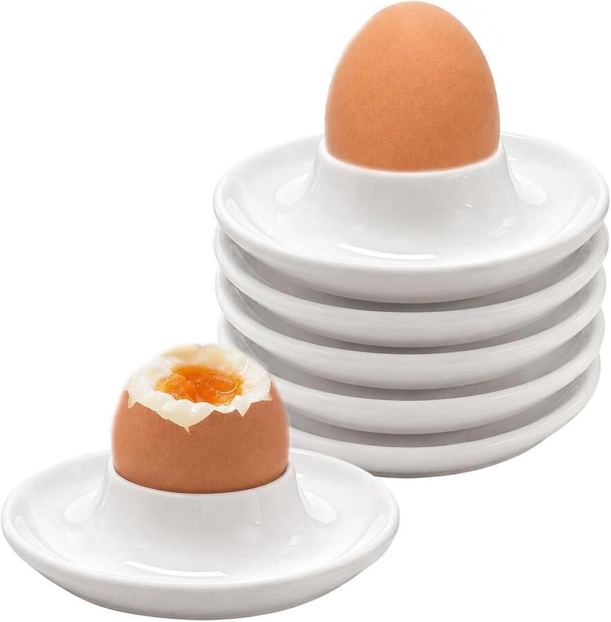 Set van 6 eierdopjes porselein wit rond eierdopjes keramiek voor ontbijt eettafel vaatwasmachinebestendig stapelbaar
