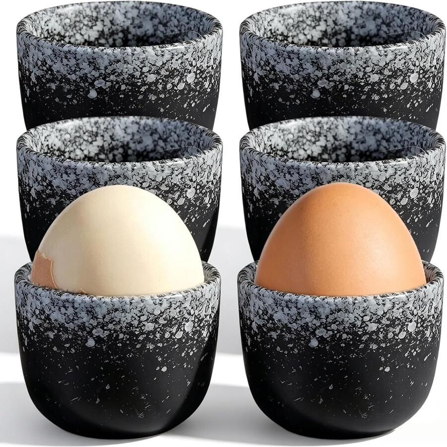 Set van 6 eierdopjes porseleinen eierdopjes diameter 5 cm hoogte 4 8 cm ovenglazuurproces glad en braamvrij vaatwasmachinebestendig en in geschenkdoos eierdopjes voor ontbijttafels