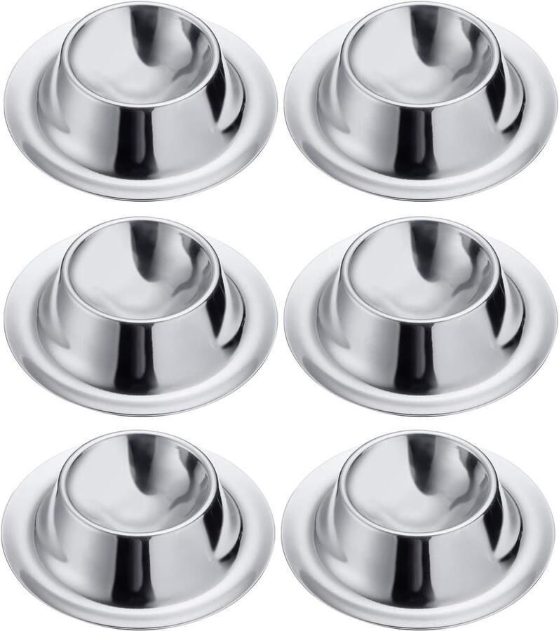 Set van 6 eierdopjes rond stapelbaar ø 8 5 cm roestvrij staal zilver 207222E3