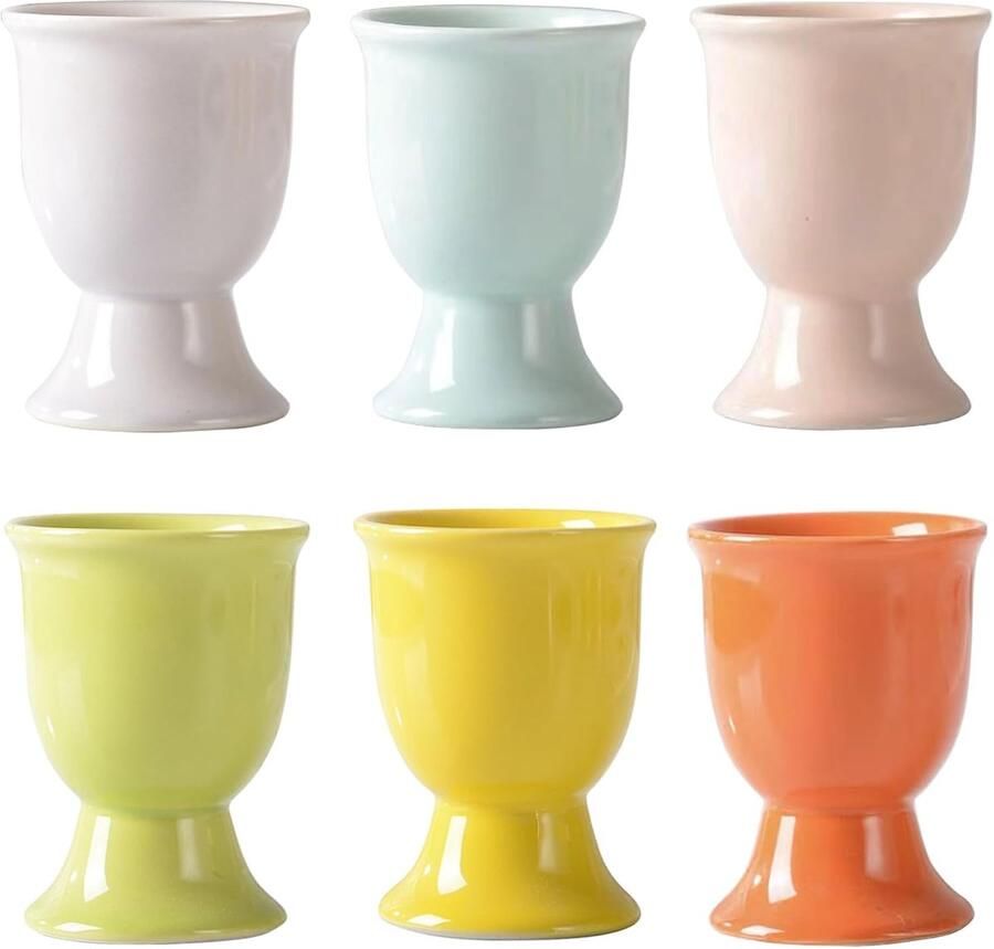 Set van 6 eierdopjes van porselein eierstandaard voor elke ontbijttafel eierstandaard eierschaal ontbijt-eierhouder zacht hard gekookt eieren huis restaurant kleurrijk