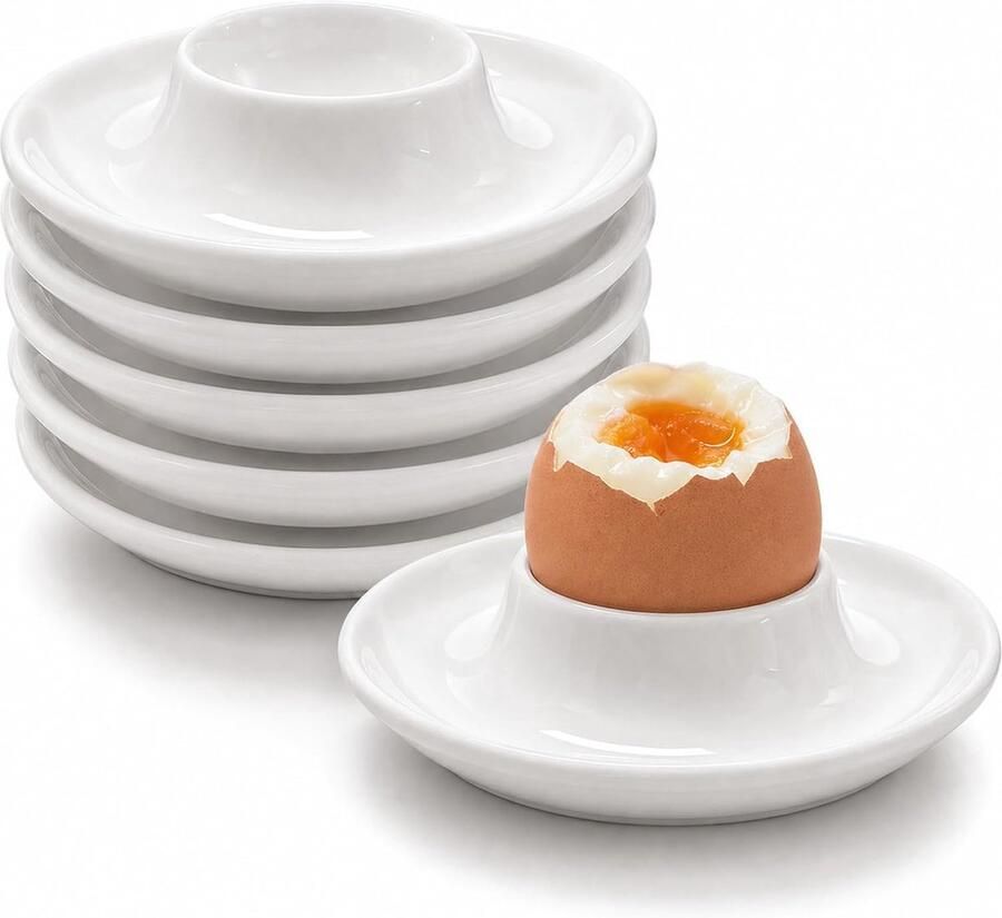Set van 6 eierdopjes van porselein wit stapelbaar eierdopjes keramiek eierdopjes grappig eierbeker stapelbaar met legplank voor ontbijt eettafel en camping paascadeau