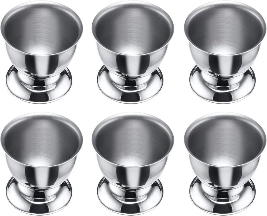 Set van 6 Eierdopjes van Roestvrij Staal Eierstandaard voor Ontbijt en Snacks