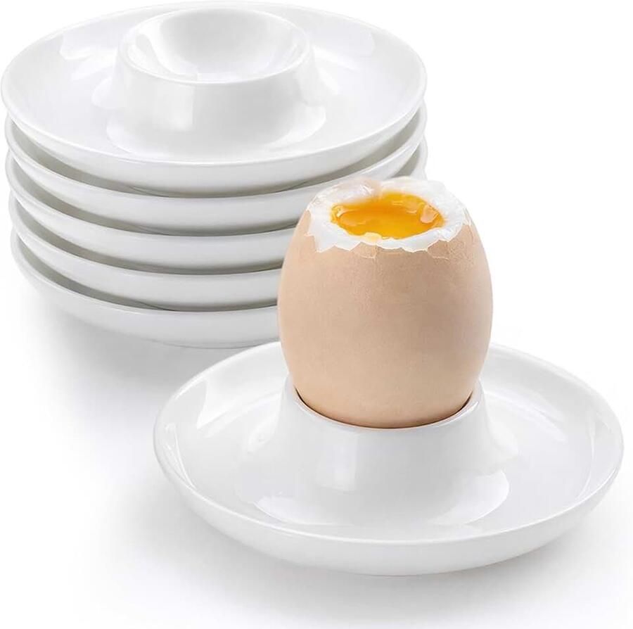 Set van 6 eierhouders van porselein keramische eierhouders met legplank stapelbare eierdopjes wit rond ontbijtservies voor thuis restaurant hotel creatieve eierdopjes schaal