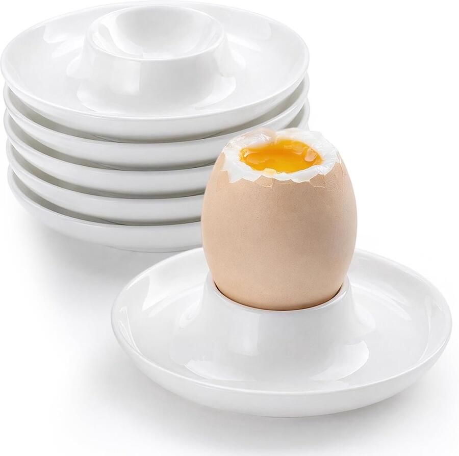 Set van 6 eierhouders van porselein keramische eierhouders met legplank stapelbare eierdopjes wit rond ontbijtservies voor thuis restaurant hotel creatieve eierdopjes schaal