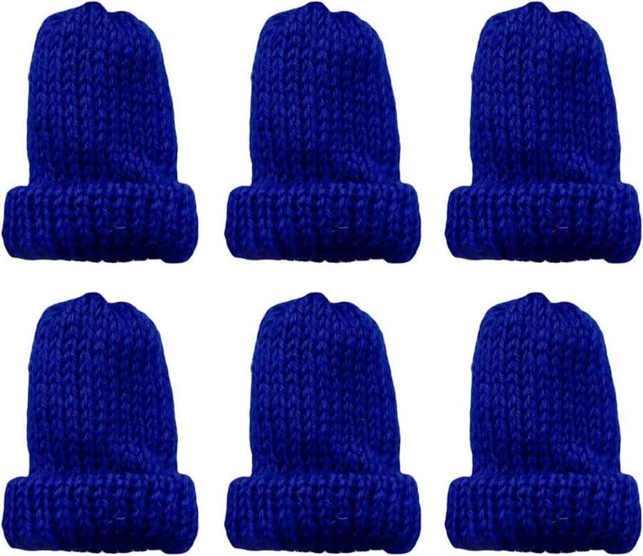 Set van 6 gebreide eierwarmers eiwarmers voor ontbijt-eieren mini-muts knutselbenodigdheden cadeau-idee (donkerblauw)