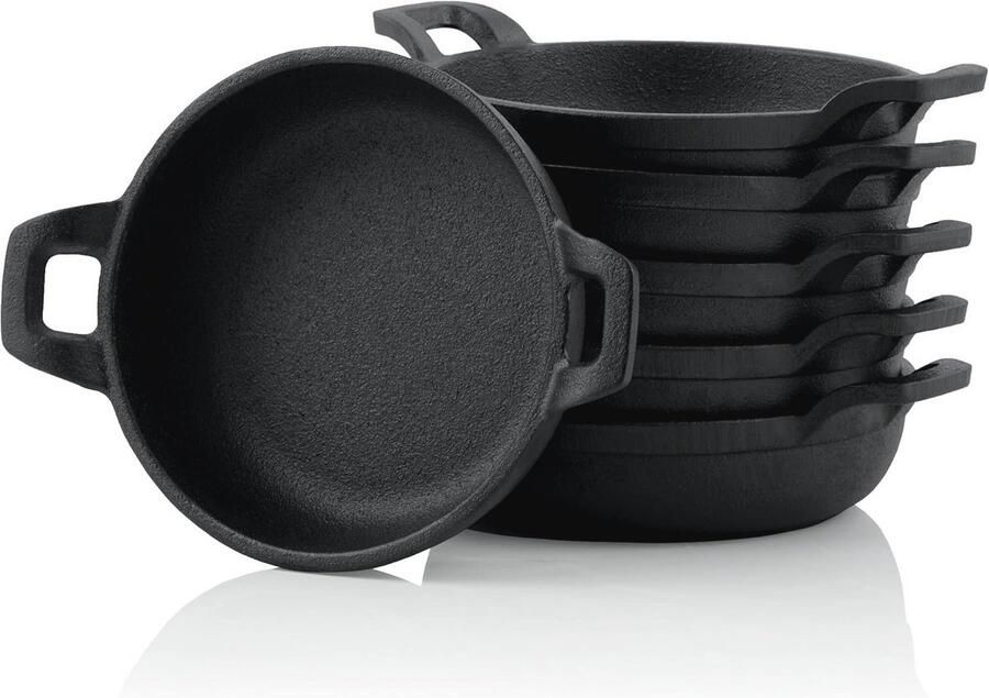 Set van 6 Gietijzeren Grillpannen Ø 13 cm Voorgekookt en Voorverbrand