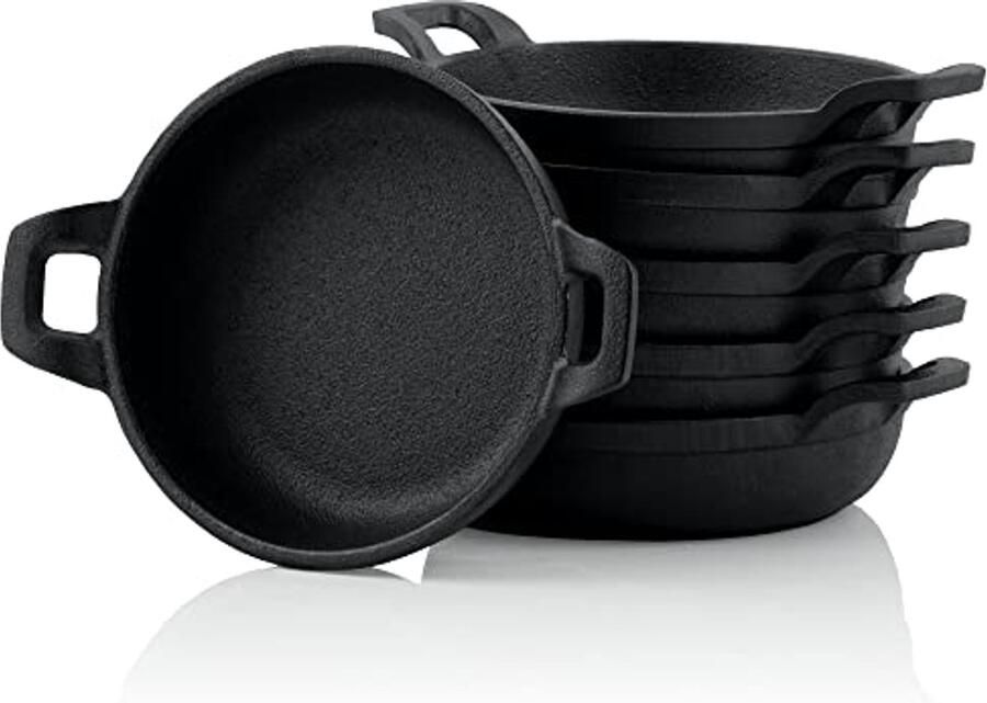 Set van 6 Gietijzeren Grillpannen Ø 13 cm Voorgekookt en Voorverbrand