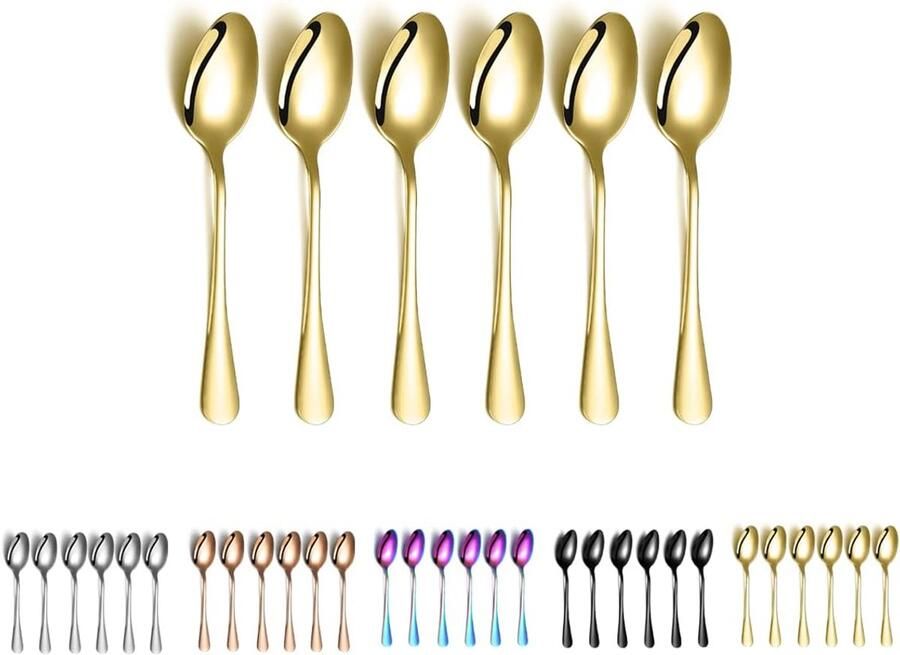 Set van 6 Gouden Koffielepels RVS Dessertlepels en Theelepels Luxe Titanium Plating