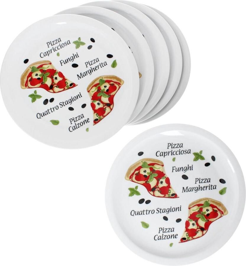 Set van 6 Grote Pizza Borden XL Porselein Ø 30.5 cm met Pizzadesign