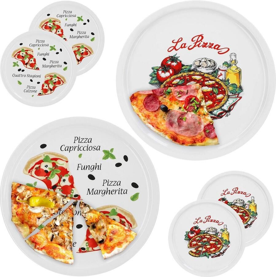 Set van 6 Grote Porseleinen Pizzaborden met Napoli & Margherita Motief 30 5 cm