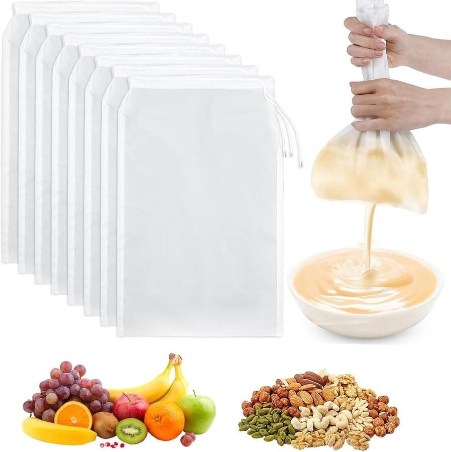 Set van 6 Herbruikbare Kaasdoeken 19.8 x 29.7 cm Voedselveilige Nylon Filterzakken voor Koken Notenmelk Yoghurt en Koffiezetten