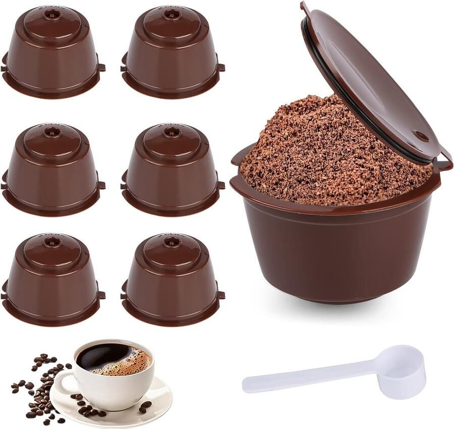 Set van 6 Herbruikbare Koffiecapsules voor Dolce Gusto Navulbaar Bruin Duurzaam en Milieuvriendelijk Koffiegenot - Foto 1