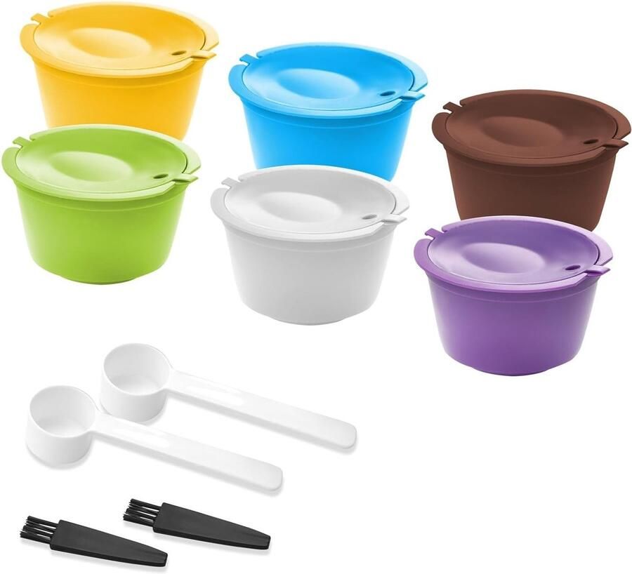 Set van 6 Herbruikbare Koffiepads voor Dolce Gusto Duurzaam en Milieuvriendelijk met Schoonmaakborstels en Maatlepels