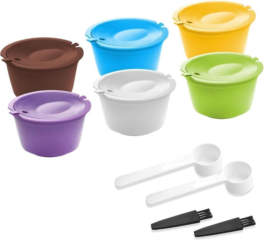 Set van 6 Herbruikbare Koffiepads voor Dolce Gusto Duurzaam Milieuvriendelijk met Schoonmaakborstels en Maatlepels